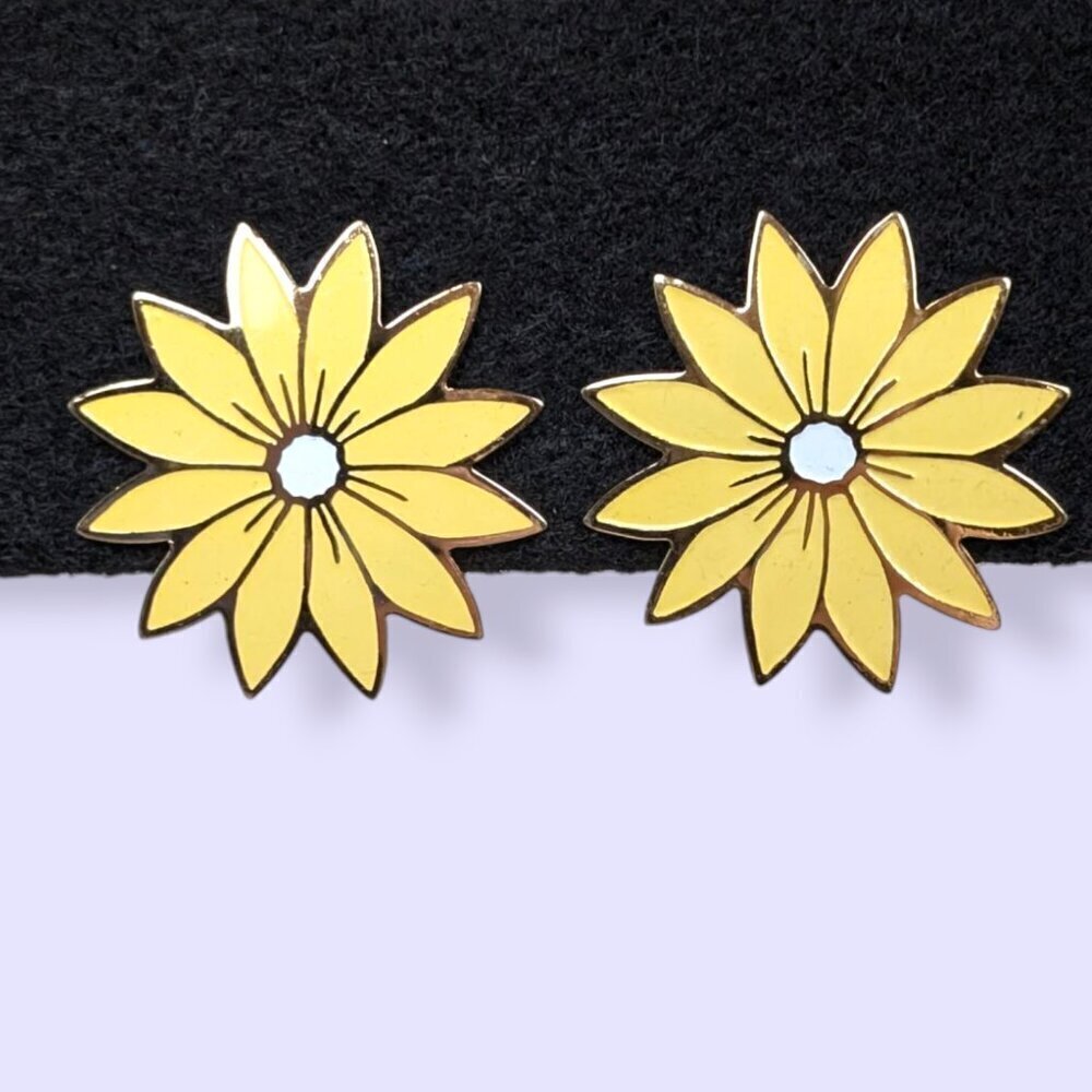 Vintage Yellow Metal Flower Earrings